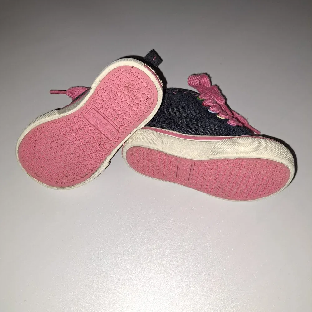 Baby Gap Infant Blue Denim High-Top with Pink Heart Embroidery Shoes-Sneakers
